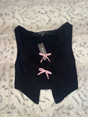 Brand new Motel Rocks Black Corset Tank with Pink Bow Ties